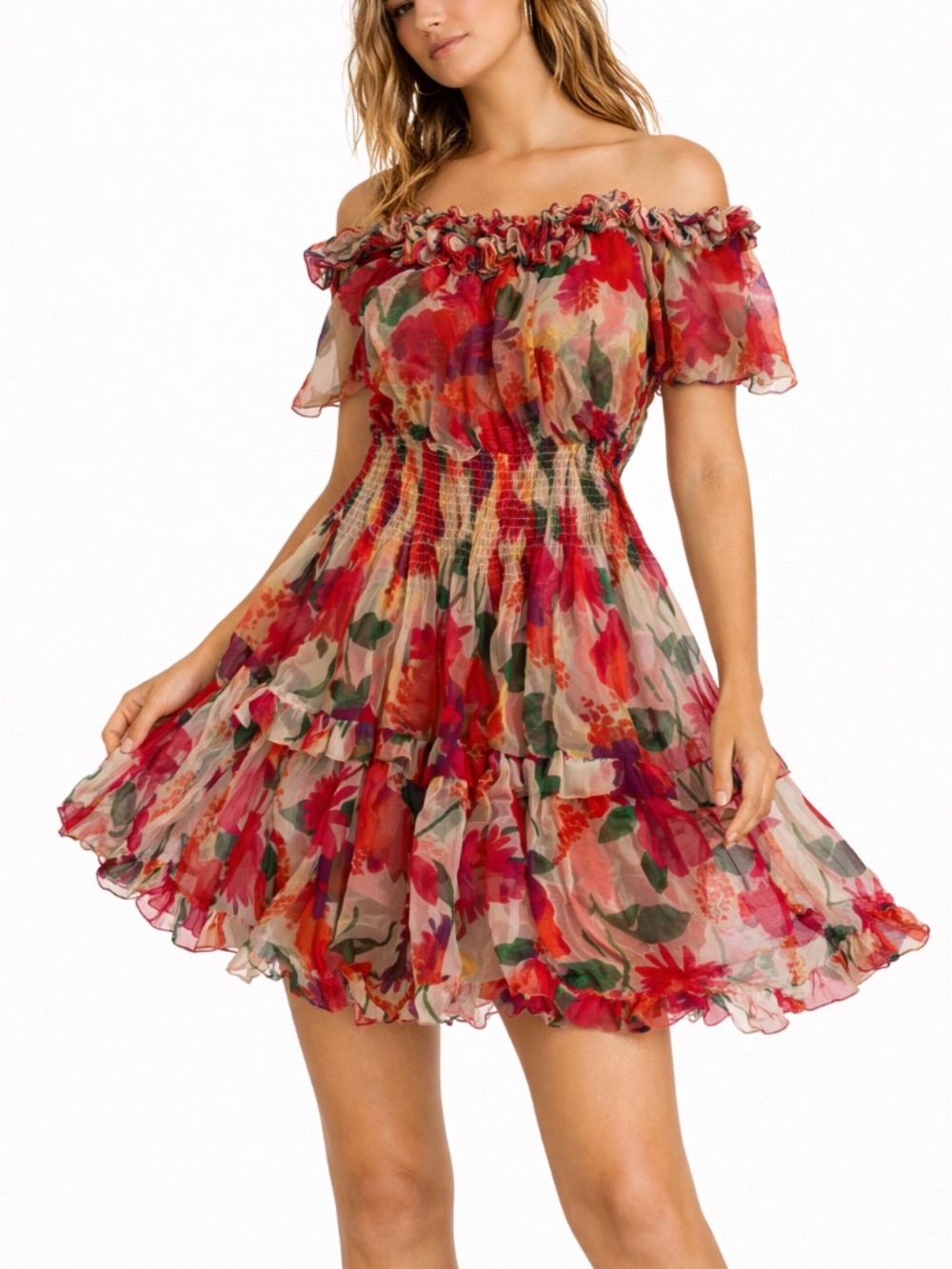 Sheer Floral Off Shoulder Dress Size 8/10